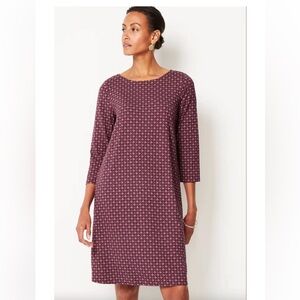 J. Jill Wearever Collection Back Pleat Round Neck Eggplant Geo Print Dress Sz. L